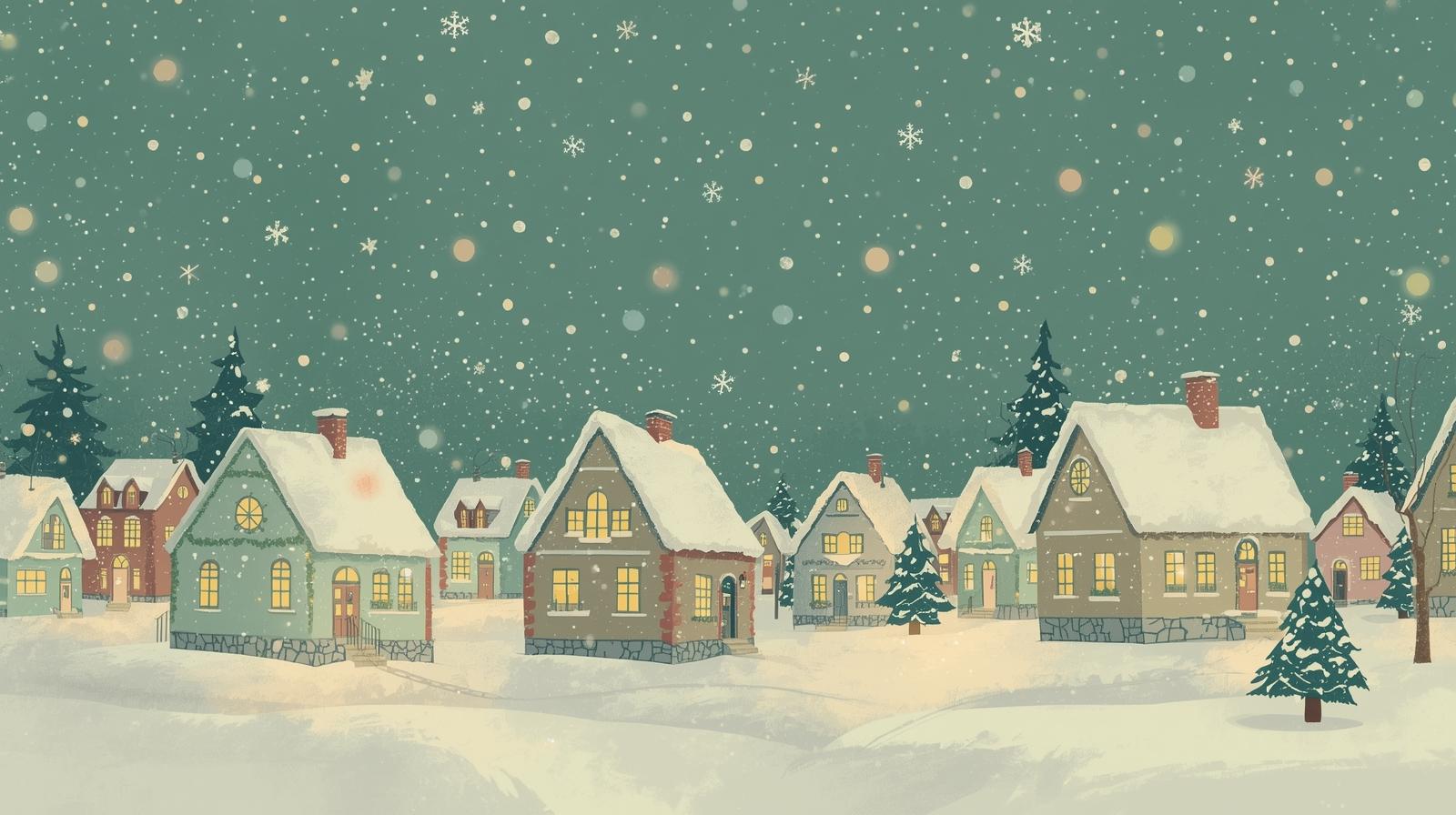A_dreamy_Christmas_night_scene_rendered_in_a_soft_pastel_painting_style_using_a_warm_beige_and_muted_forest_green_palette._Snow-covered_houses_and_cozy_rooftops_glow_softly_with_golde.jpg